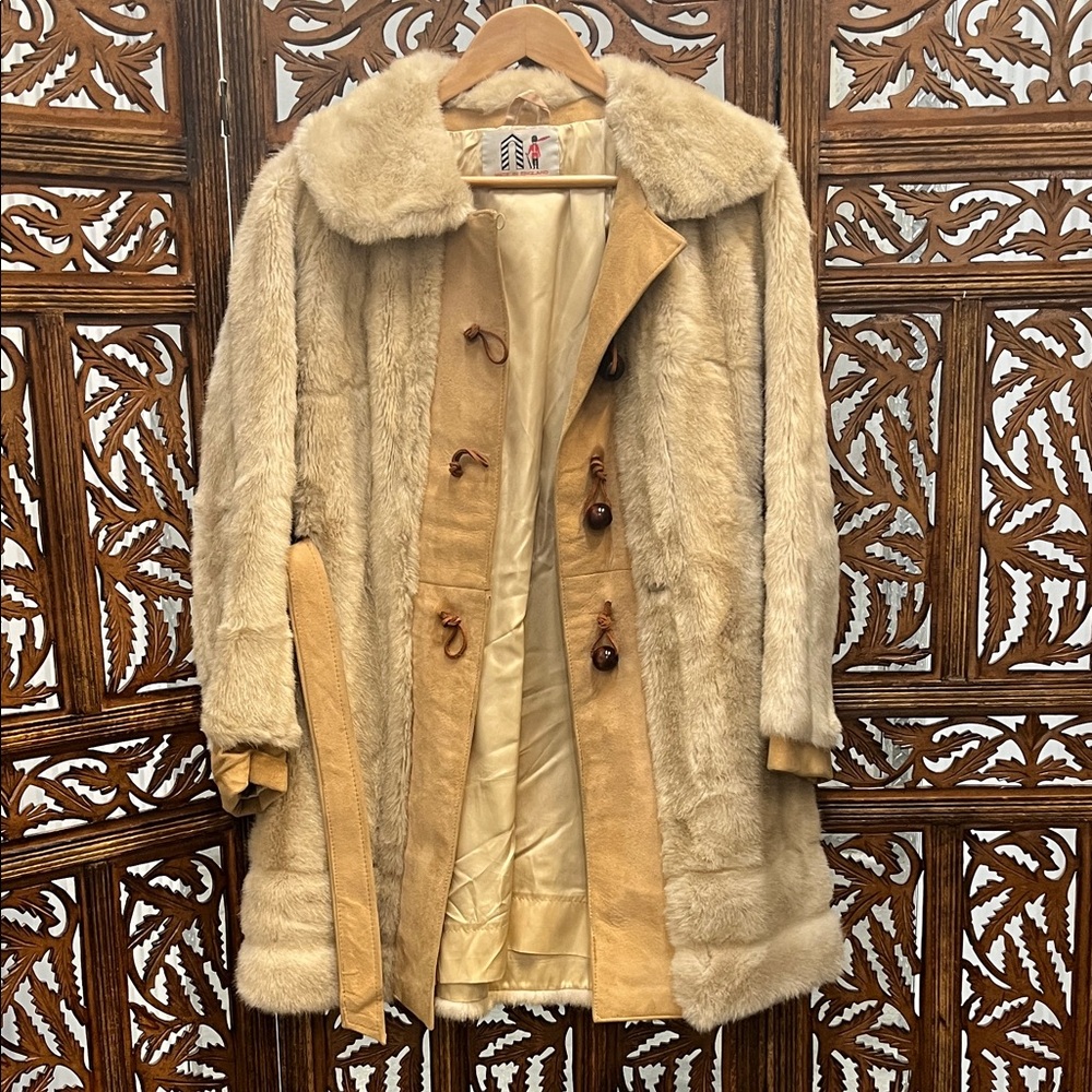 Vintage Suede Leather Faux Fur Coat